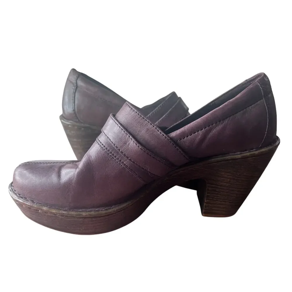 Born Haddon Platform Clogs Women's 8.5 Brown‎ Leather Mule Heel